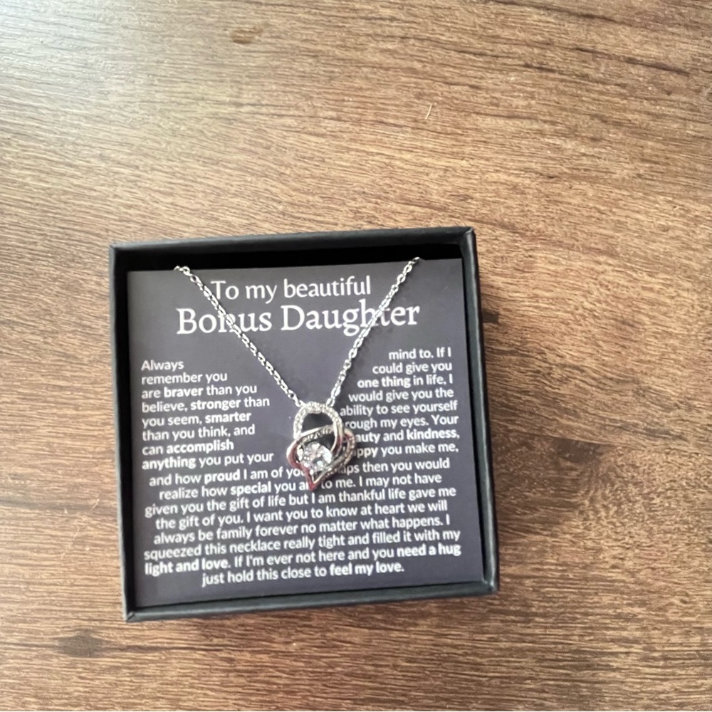 Silver Interlocking Heart Pendant Necklace - For Bonus Daughter